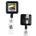 30" Cord Square Retractable Badge Reel w/ Metal Rotating Alligator Clip Backing (Vinyl Label)